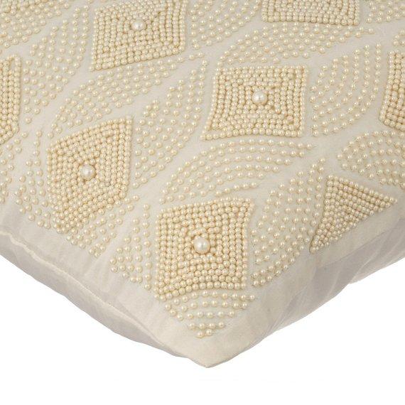 Victoria Pearls - Ivory Cotton Linen Decorative Euro Sham