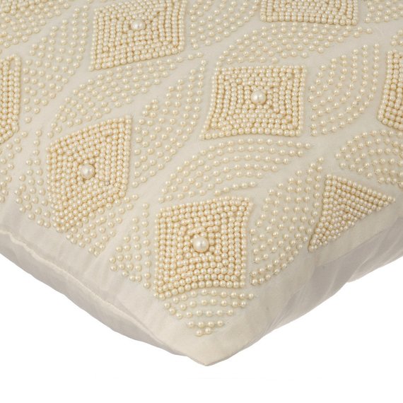 Victoria Pearls - Ivory Cotton Linen Throw Pillow Cover