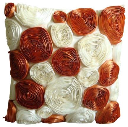 Gold N Ivory Blooms - Ivory & Gold Art Silk Decorative Euro Sham