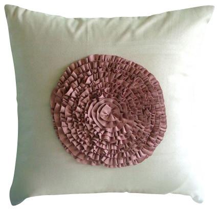 Flowerbed - Purple Felt Throw Pillow Cover
