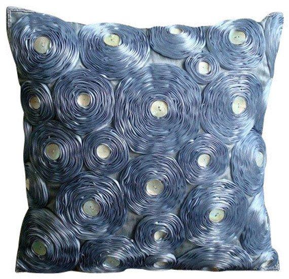 Navy Paradise - Navy Blue Art Silk Decorative Euro Sham