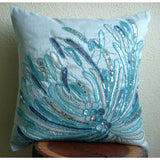 Water Burst - Light Blue Art Silk Throw Pillow Cover