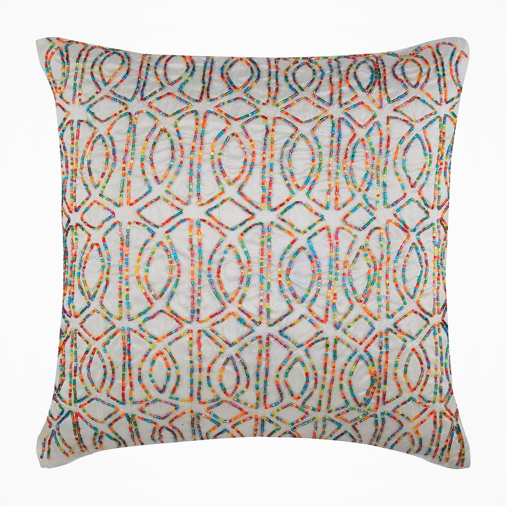 Geometric Royal Peacock Green - Royal Peacock Green Art Silk Throw Pillow Cover