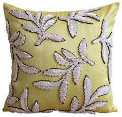 Leafy Pink - Pink Art Silk Throw Pillow Cover