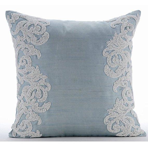 White Waters - Light Blue Art Silk Decorative Euro Sham