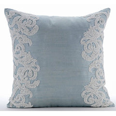 White Waters - Light Blue Art Silk Decorative Euro Sham