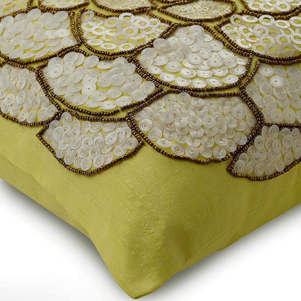 White Wildflower - Yellow Art Silk Throw Pillow Cover