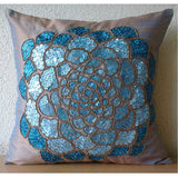 Wild Flower - Two Tone Orange Blue Art Silk Throw Pillow Cover