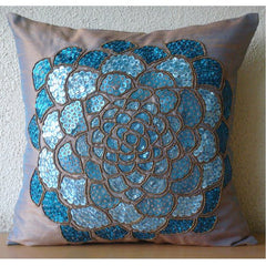 Wild Flower - Two Tone Orange Blue Art Silk Throw Pillow Cover