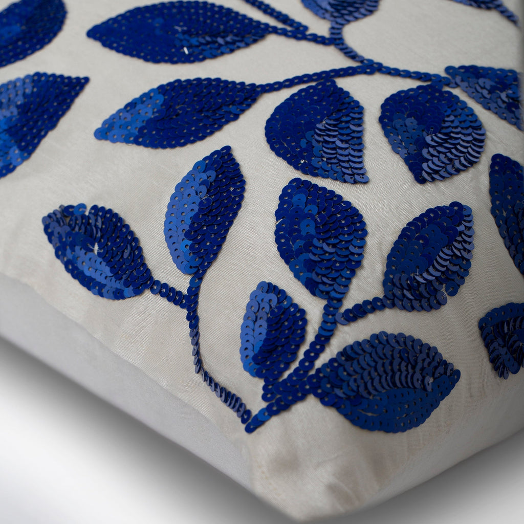 Wintry Blue Leaves Silk Throw Pillow Cover